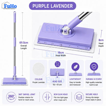 Fuho WipeClip Quick-Change Flat Mop, Slim 8cm Head (Wet & Dry)