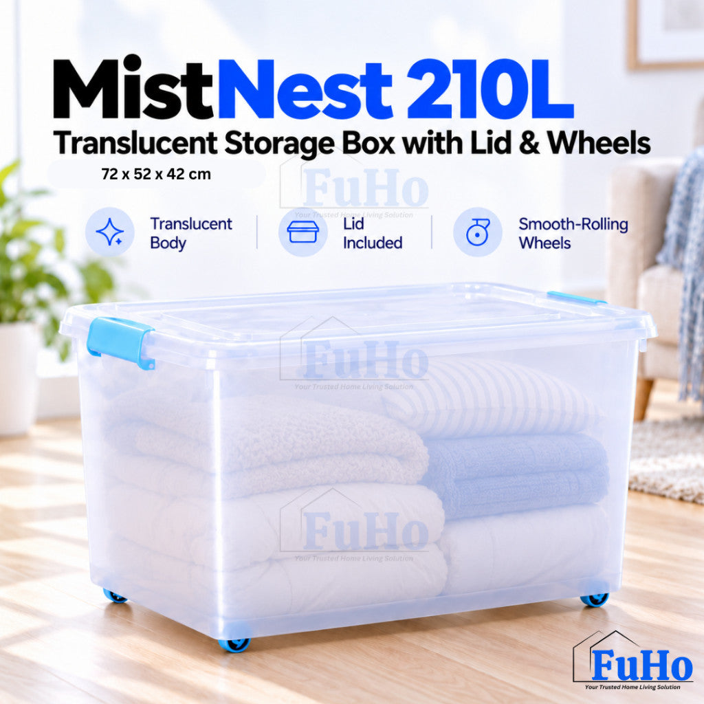 Fuho MistNest Large Plastic Storage Box with Lid & Wheels | Stackable Container | Toy Storage Organiser | HL0358