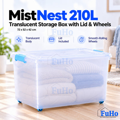 Fuho MistNest Large Plastic Storage Box with Lid & Wheels | Stackable Container | Toy Storage Organiser | HL0358