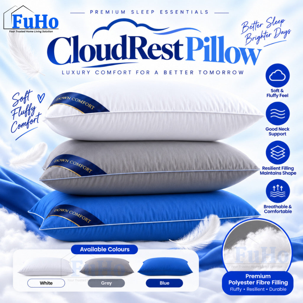 Fuho CloudRest Soft Fluffy Pillow | Hotel Pillow | Neck Support Pillow | Polyester Fibre Bed Pillow | (HL0351)