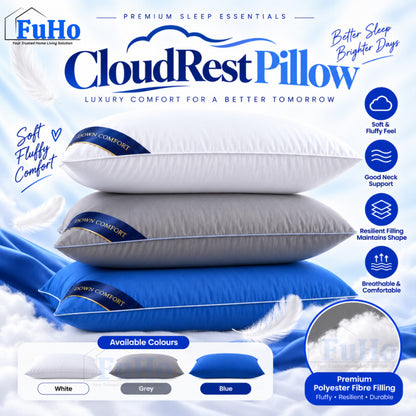 Fuho CloudRest Soft Fluffy Pillow | Hotel Pillow | Neck Support Pillow | Polyester Fibre Bed Pillow | (HL0351)