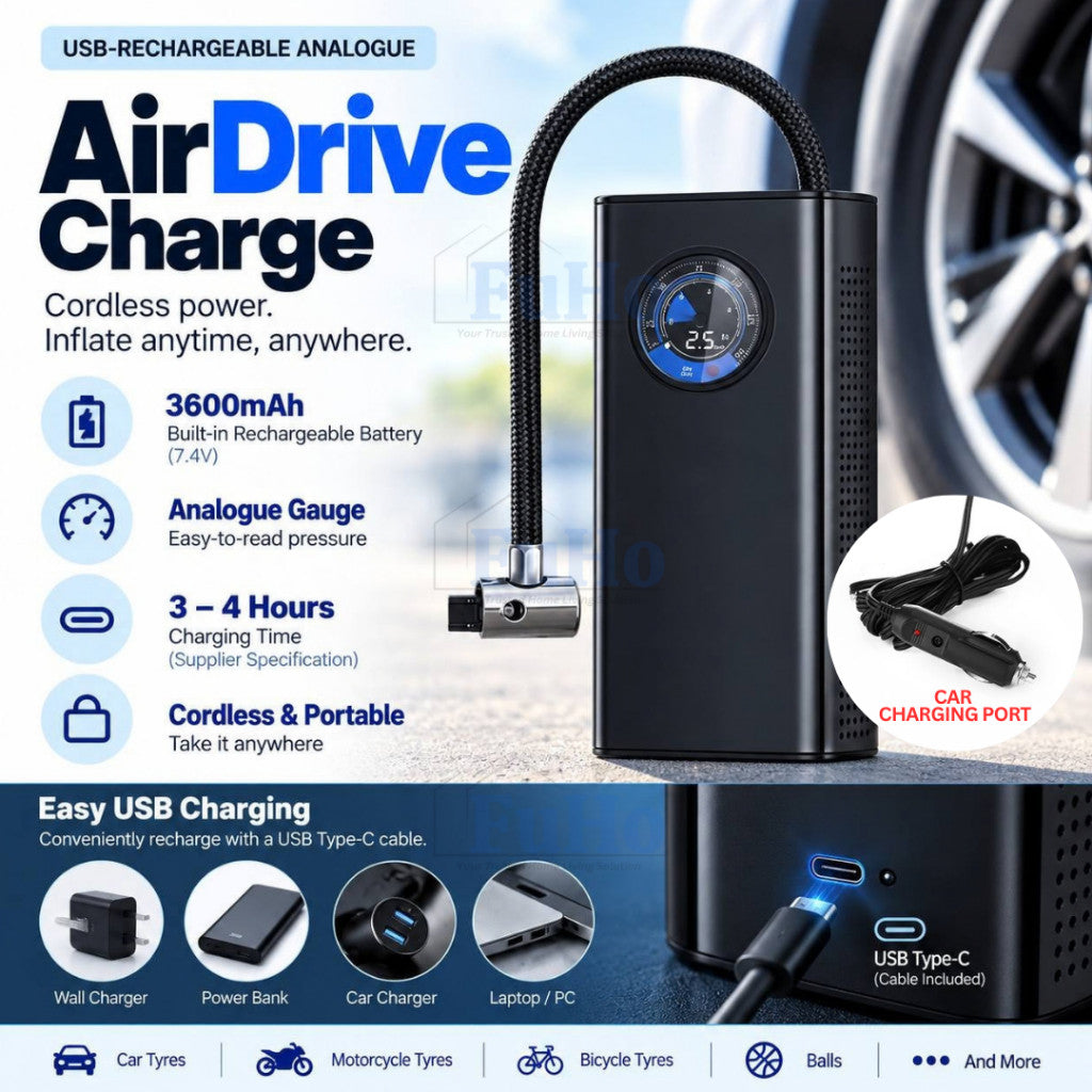 Fuho AirDrive Portable Tyre Pump for Car, Bicycle & Balls