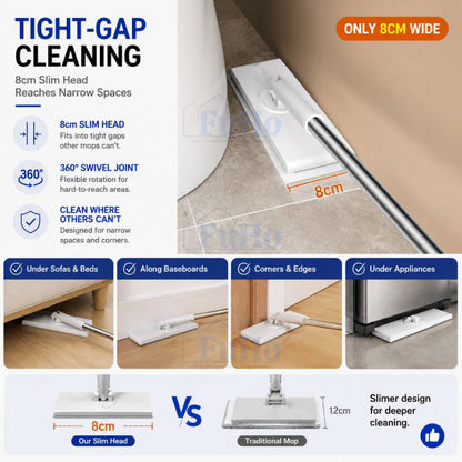 Fuho WipeClip Quick-Change Flat Mop, Slim 8cm Head (Wet & Dry)