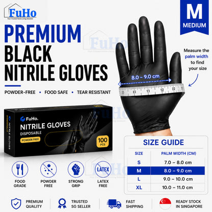 Fuho Black Nitrile Gloves | Disposable Gloves | Black Gloves | Food Grade Gloves (HL0343)