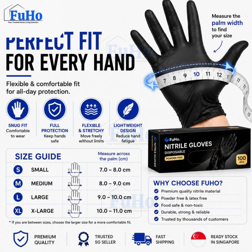 Fuho Black Nitrile Gloves | Disposable Gloves | Black Gloves | Food Grade Gloves (HL0343)