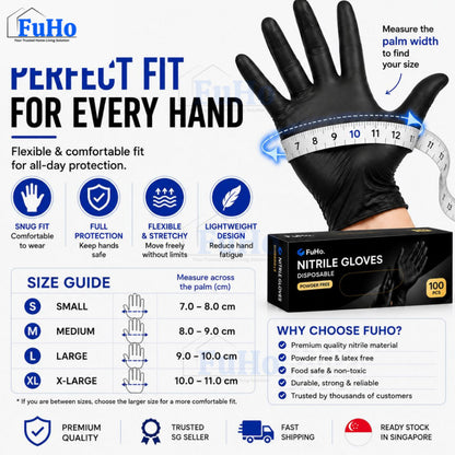 Fuho Black Nitrile Gloves | Disposable Gloves | Black Gloves | Food Grade Gloves (HL0343)