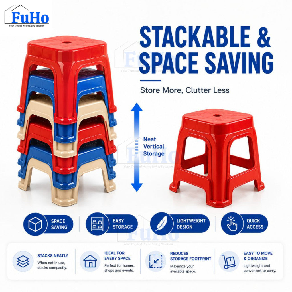 Fuho Red Stackable Stool | Red Plastic Stool | Stackable Chair | Windmill Stool | (HL0341)