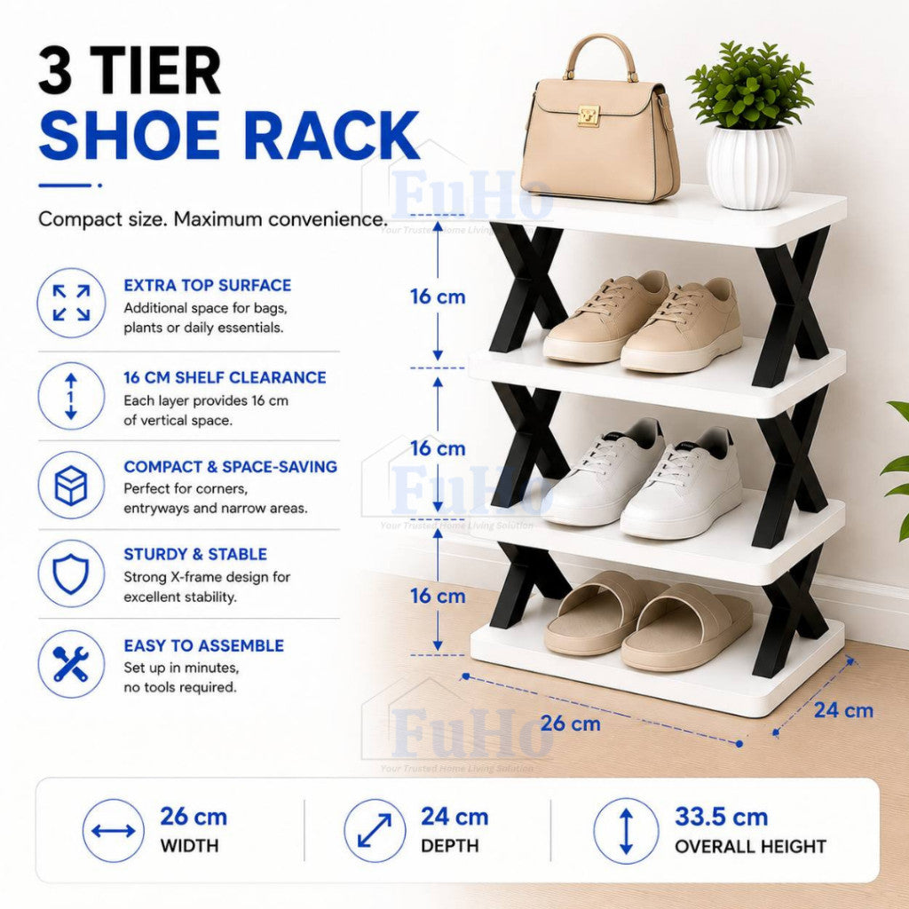 FuHo CornerStack Vertical Shoe Rack | 3/5/8 Tier Stackable Space Saving Shoe Organizer | Storage Rack | (HL0355)