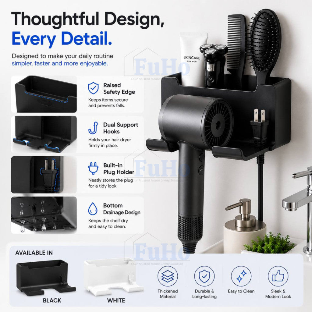 GroomDock Hair Dryer Holder | Hair Dryer | Hair Dryer Holder | Wall Mounted Hair Dryer | (HL0356)
