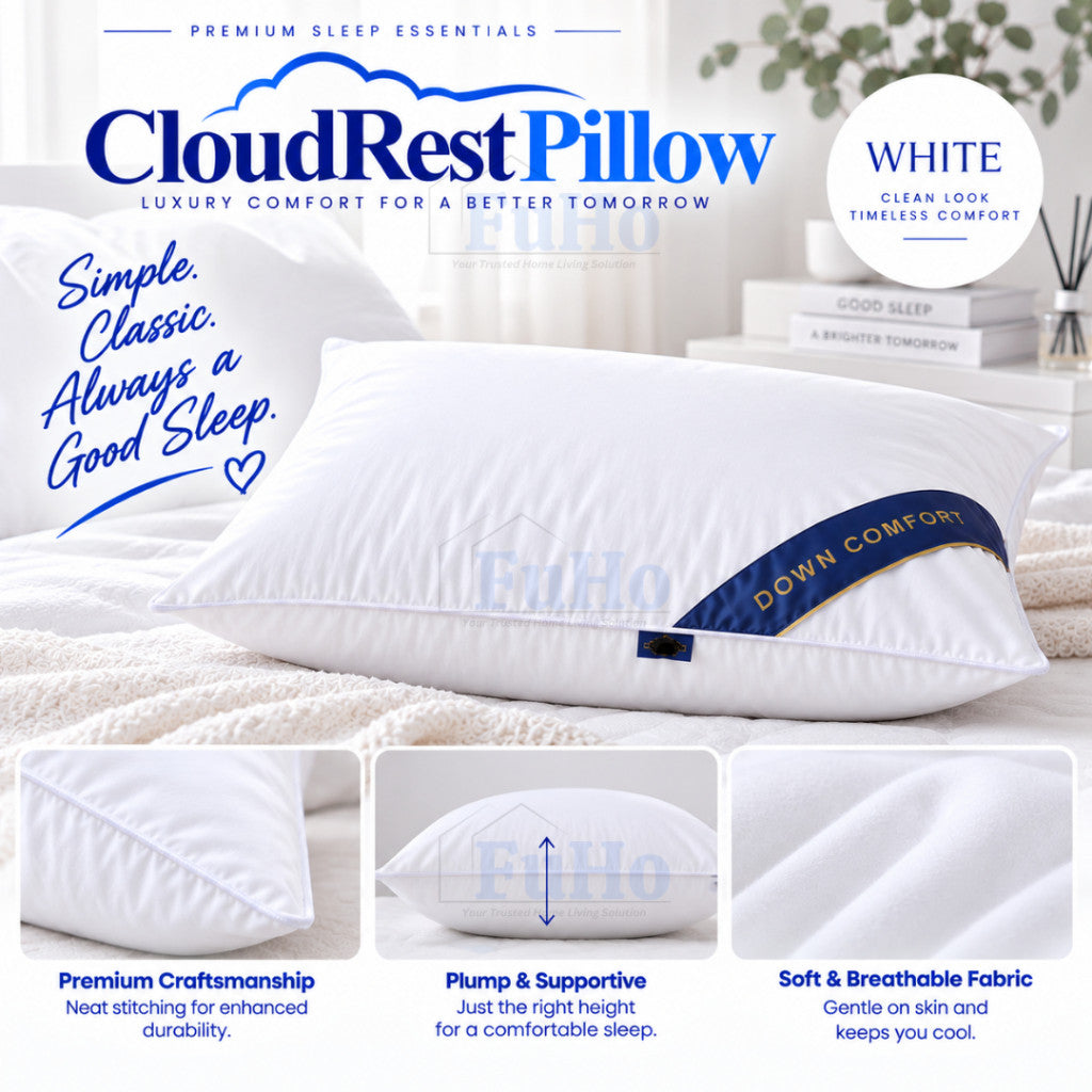 Fuho CloudRest Soft Fluffy Pillow | Hotel Pillow | Neck Support Pillow | Polyester Fibre Bed Pillow | (HL0351)
