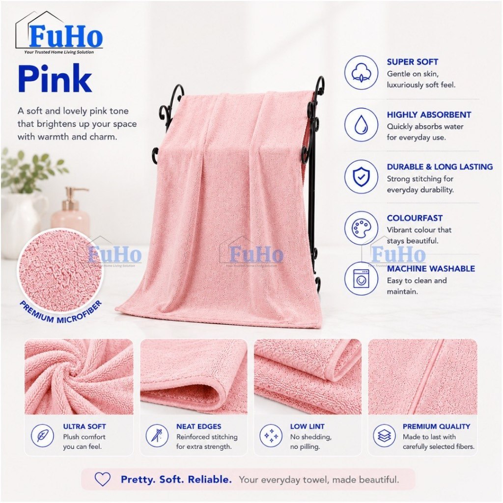 🇸🇬READY STOCK🇸🇬 FuHo Cloudsoft Absorbed Towel | Toilet Towel | Cotton Towel | Bathing Towel | Shower Towel | (HL0347)