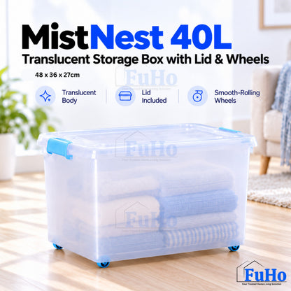 Fuho MistNest Large Plastic Storage Box with Lid & Wheels | Stackable Container | Toy Storage Organiser | HL0358