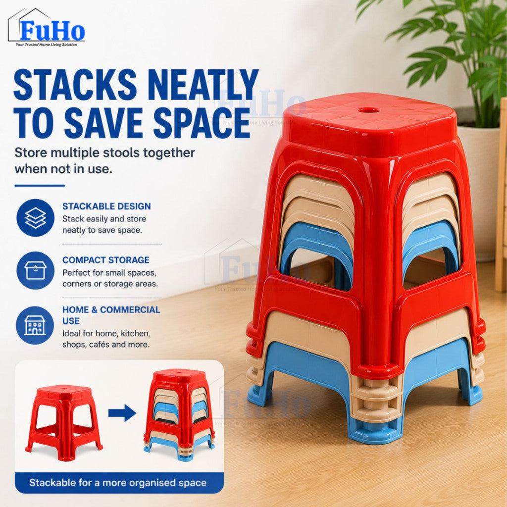 Fuho Red Stackable Stool | Red Plastic Stool | Stackable Chair | Windmill Stool | (HL0341)