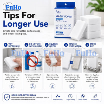 Fuho MagicFoam Melamine Sponge Eraser, Cleans with Water (20, 100 pcs)