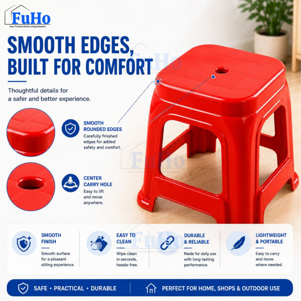 Fuho Red Stackable Stool | Red Plastic Stool | Stackable Chair | Windmill Stool | (HL0341)