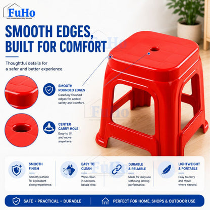 Fuho Red Stackable Stool | Red Plastic Stool | Stackable Chair | Windmill Stool | (HL0341)