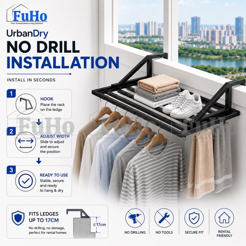 Fuho Premium Balcony Drying Rack | Clothes Rack | Clothes Hanger | Balcony Drying Rack | (HL0354)