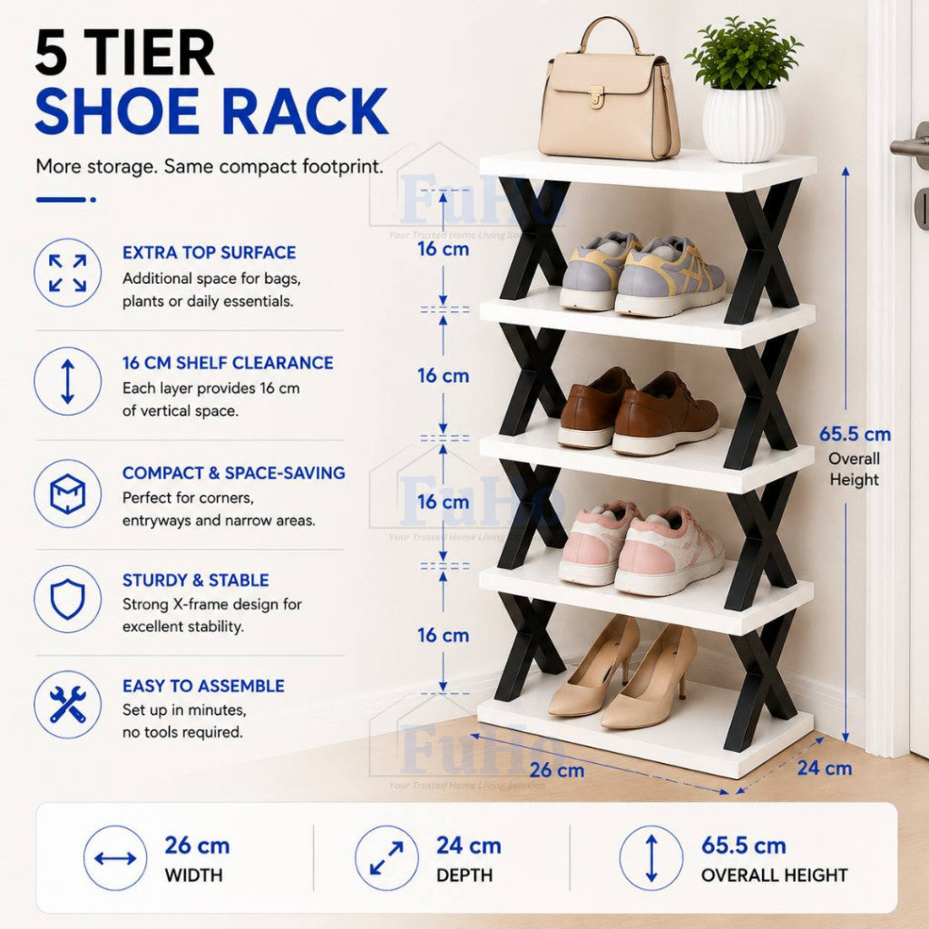 FuHo CornerStack Vertical Shoe Rack | 3/5/8 Tier Stackable Space Saving Shoe Organizer | Storage Rack | (HL0355)
