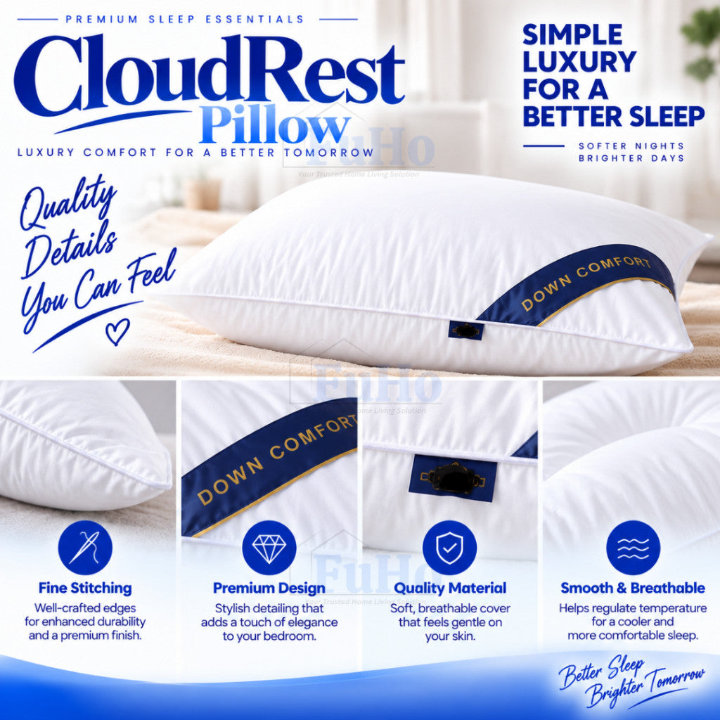 Fuho CloudRest Soft Fluffy Pillow | Hotel Pillow | Neck Support Pillow | Polyester Fibre Bed Pillow | (HL0351)