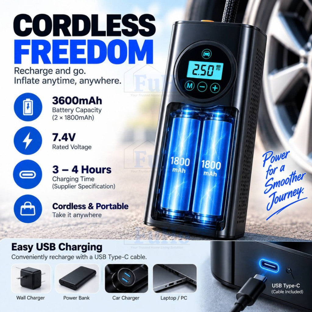Fuho AirDrive Portable Tyre Pump for Car, Bicycle & Balls