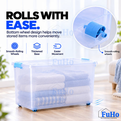 Fuho MistNest Large Plastic Storage Box with Lid & Wheels | Stackable Container | Toy Storage Organiser | HL0358