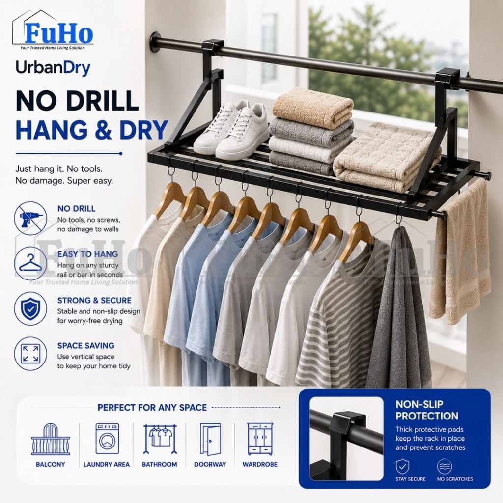 Fuho Premium Balcony Drying Rack | Clothes Rack | Clothes Hanger | Balcony Drying Rack | (HL0354)