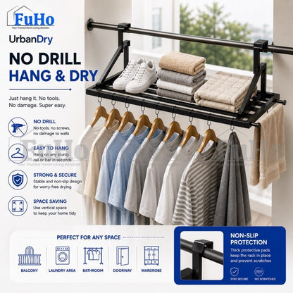 Fuho Premium Wall-Mounted Balcony Drying Rack, Foldable (40cm to 100cm)