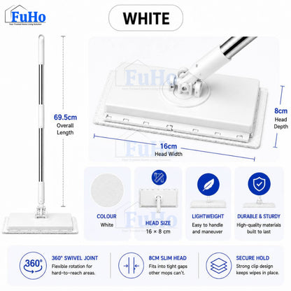 Fuho WipeClip Quick-Change Flat Mop, Slim 8cm Head (Wet & Dry)