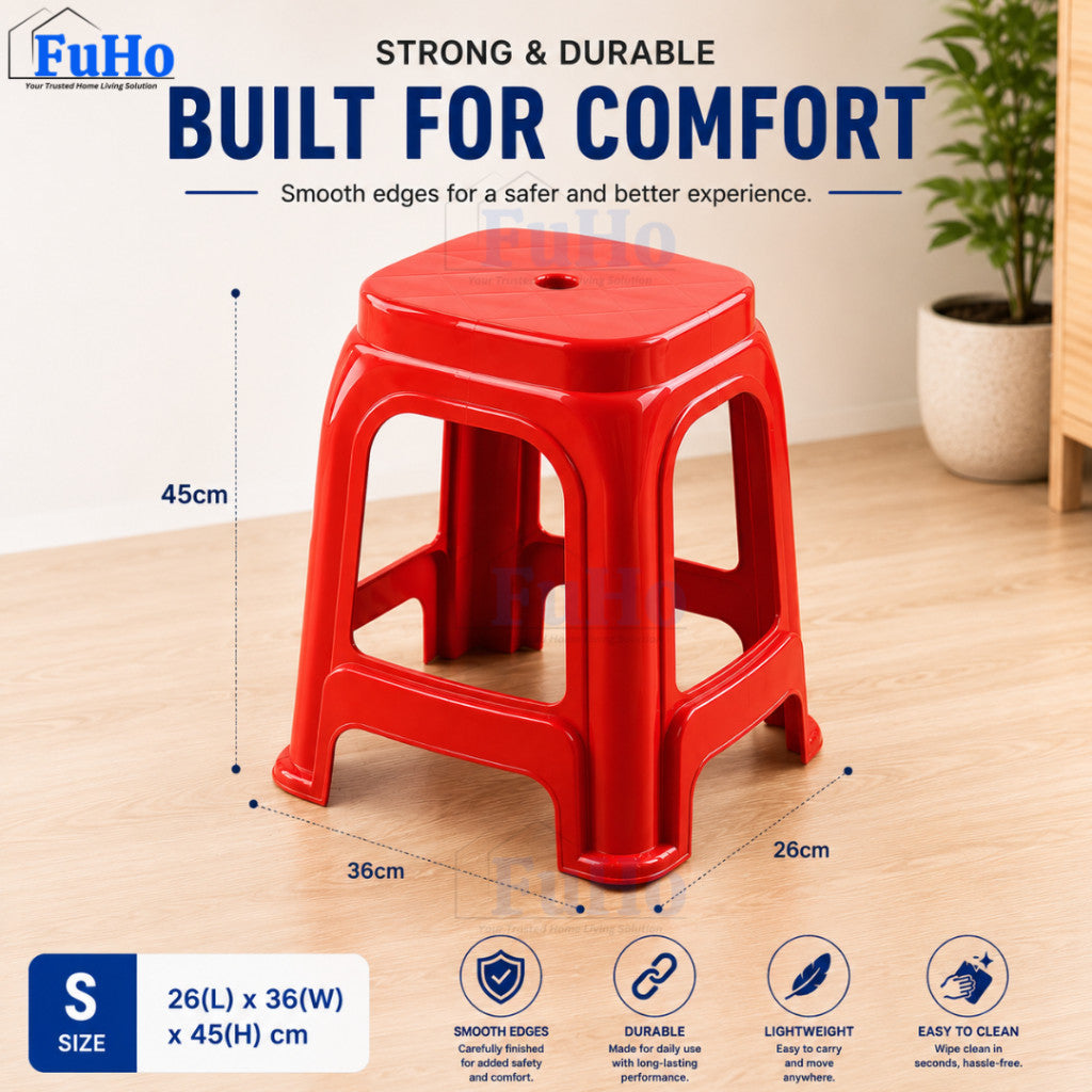 Fuho Red Stackable Stool | Red Plastic Stool | Stackable Chair | Windmill Stool | (HL0341)