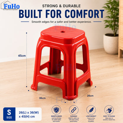Fuho Red Stackable Stool | Red Plastic Stool | Stackable Chair | Windmill Stool | (HL0341)