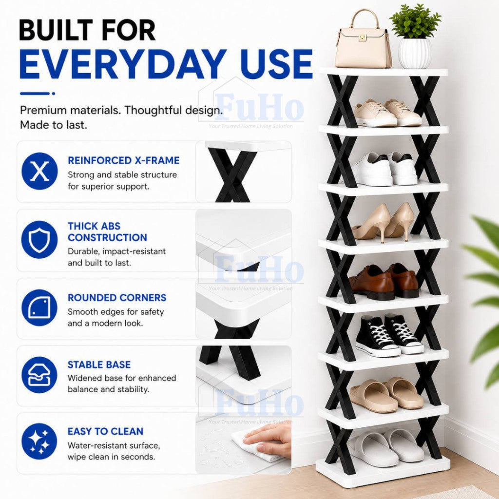 FuHo CornerStack Vertical Shoe Rack | 3/5/8 Tier Stackable Space Saving Shoe Organizer | Storage Rack | (HL0355)