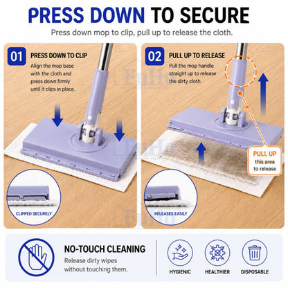 Fuho WipeClip Quick-Change Flat Mop, Slim 8cm Head (Wet & Dry)