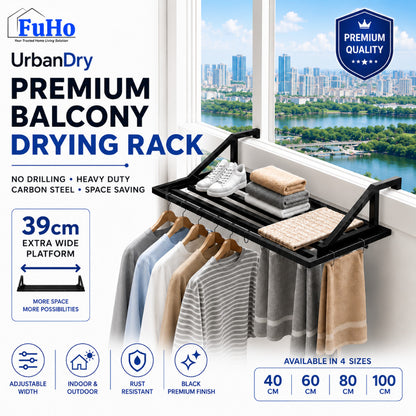 Fuho Premium Wall-Mounted Balcony Drying Rack, Foldable (40cm to 100cm)