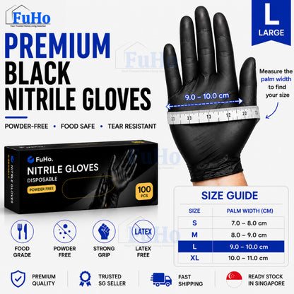 Fuho Black Nitrile Gloves | Disposable Gloves | Black Gloves | Food Grade Gloves (HL0343)