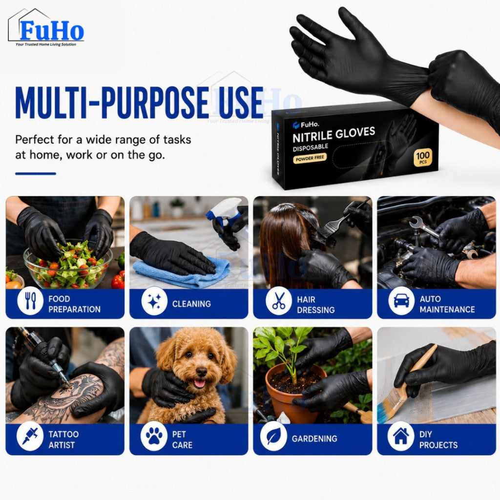 Fuho Black Nitrile Gloves | Disposable Gloves | Black Gloves | Food Grade Gloves (HL0343)