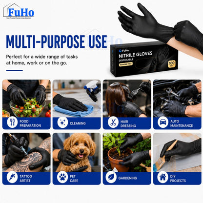 Fuho Black Nitrile Gloves | Disposable Gloves | Black Gloves | Food Grade Gloves (HL0343)