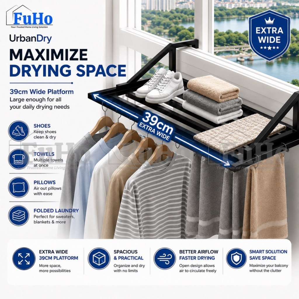 Fuho Premium Balcony Drying Rack | Clothes Rack | Clothes Hanger | Balcony Drying Rack | (HL0354)