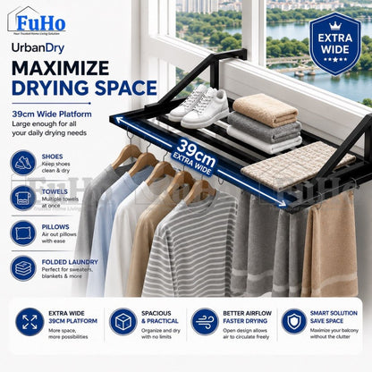 Fuho Premium Wall-Mounted Balcony Drying Rack, Foldable (40cm to 100cm)