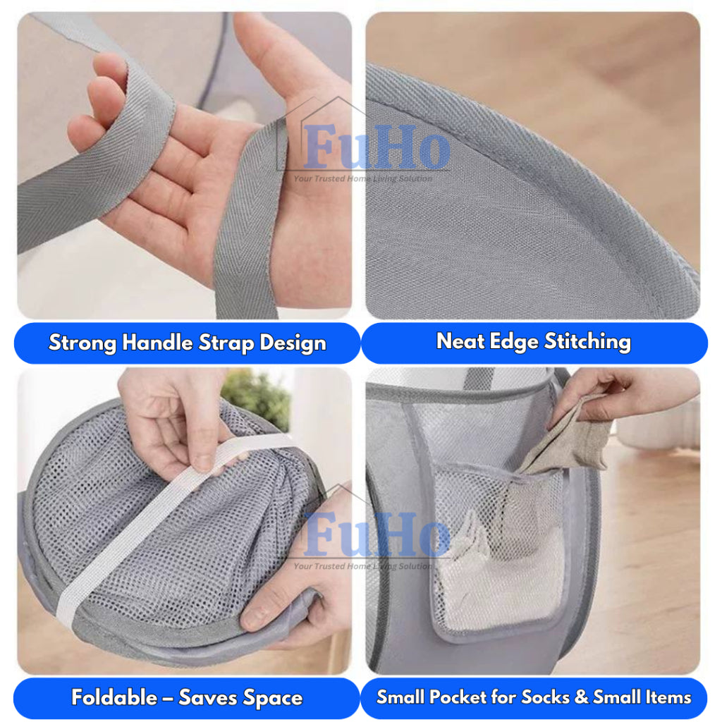 🇸🇬READY STOCK🇸🇬 FuHo Lightweight Foldable Fiber Mesh Laundry Basket | Laundry Storage | Laundry Basket | (TL0057)